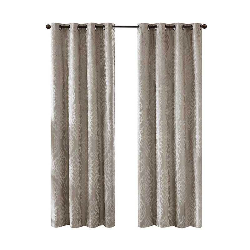 Knitted Jacquard Damask Total Blackout Grommet Top Curtain Panel(Only 1 Pc Panel), 50" W x 84" L, Silver