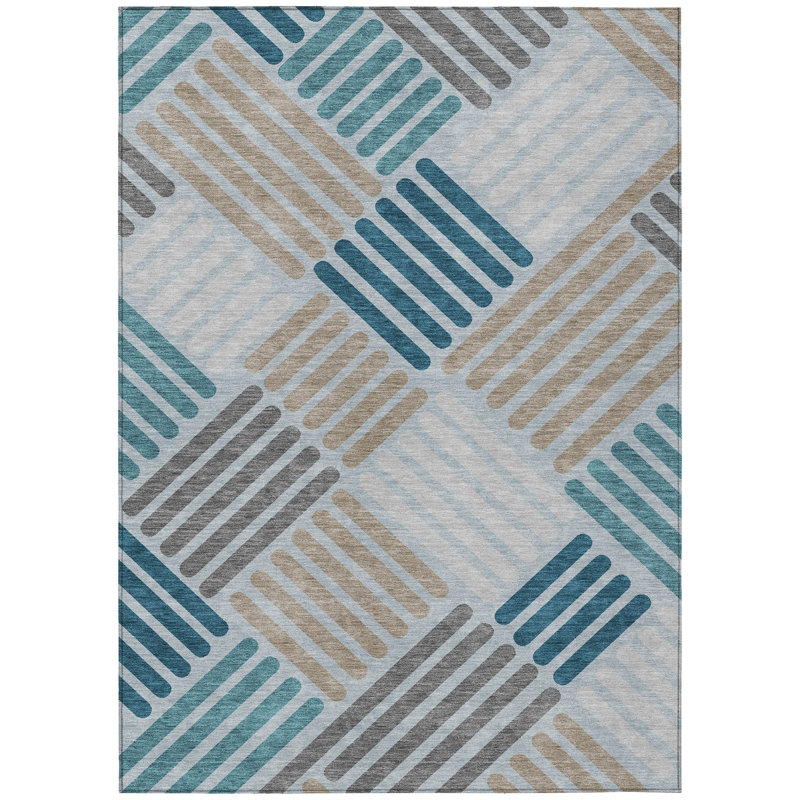 Machine Washable Indoor/Outdoor Bourkelands ACN2339 Geometric Rug, Rectangle 10' x 14'
