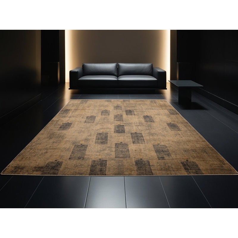 Machine Washable Norridge Hanukkah Modern & Contemporary Abstract Rug in Brown – Beige Binding, 4x6