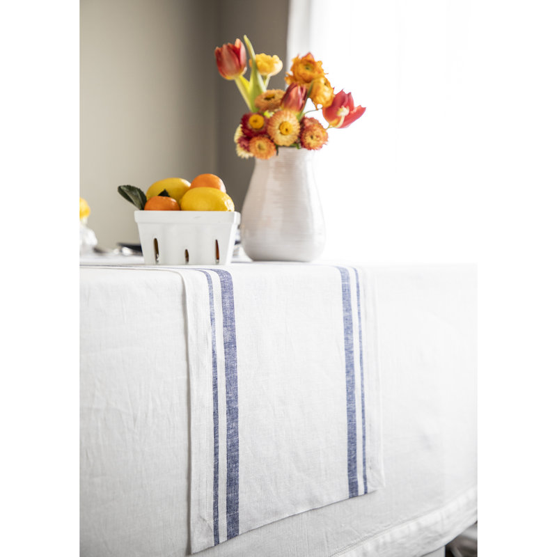Black and Natural Linen French Stripe Table Runner 14 x 72 Inch