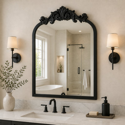 Black Arched Bathroom Mirror, Vanity Wall Mirrors, Alumuinum Framed
