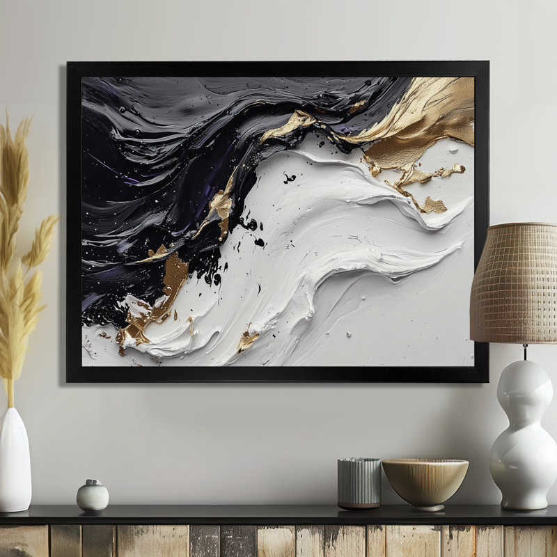 Willems - Abstract Wall Art, Black, Single Picture Framed Print, 12" H x 20" W