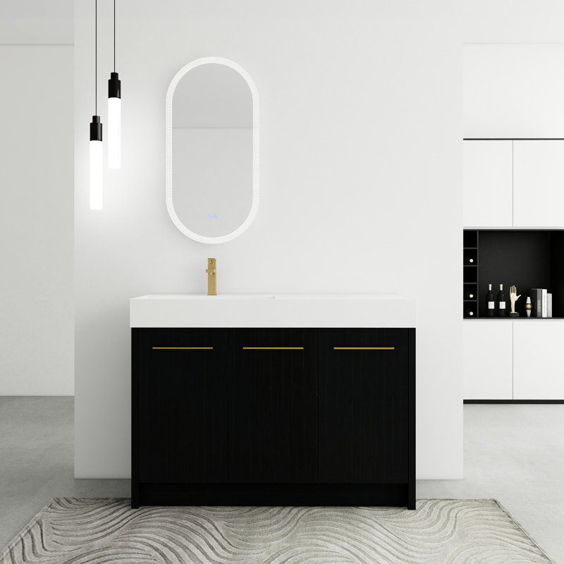 Meuble-lavabo de style moderne avec lavabo en résine et porte à fermeture en douceur - 48 po.
