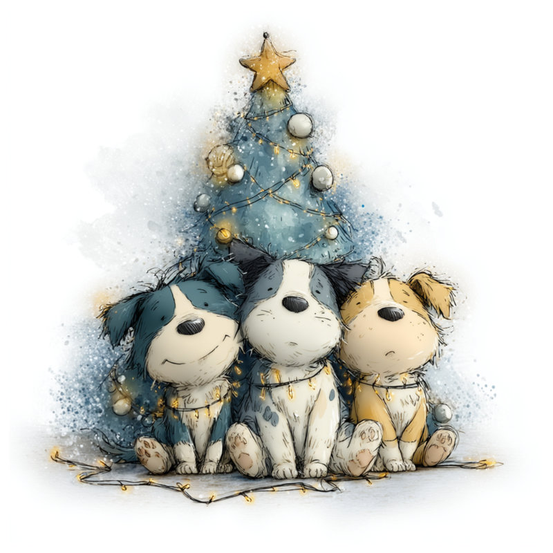Housses de couette arbre de Noël Three Puppies, Grand lit