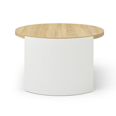 Round Coffee Table,31" Coffee Table For Living Room,2-Tier Rustic Wood Desktop With Storage Shelf Modern Design Home Furniture(Natural Color And White)