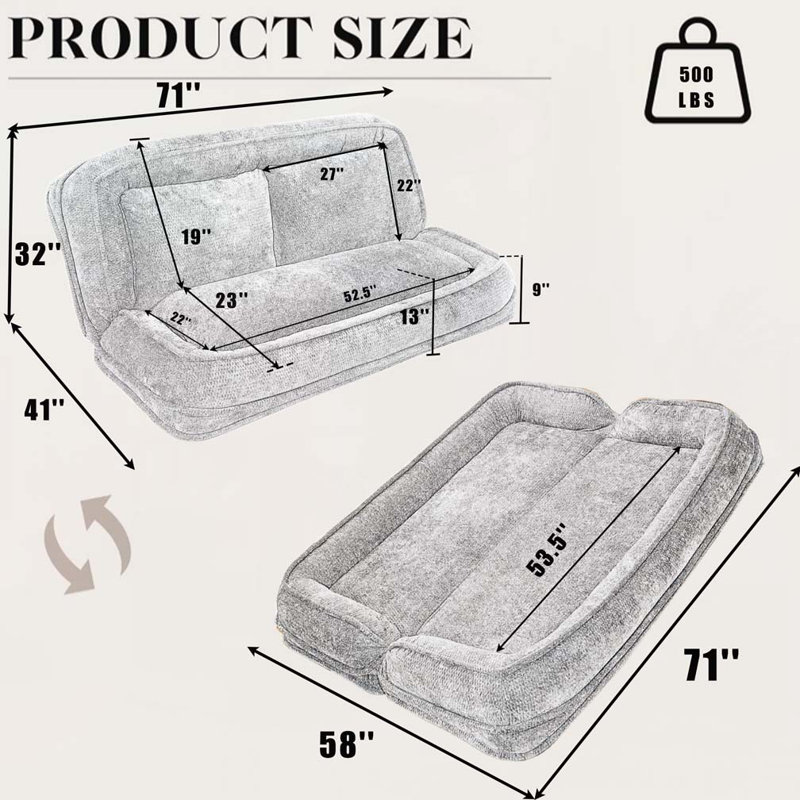 Lit double pour chien avec canapé réglable, Gris foncé