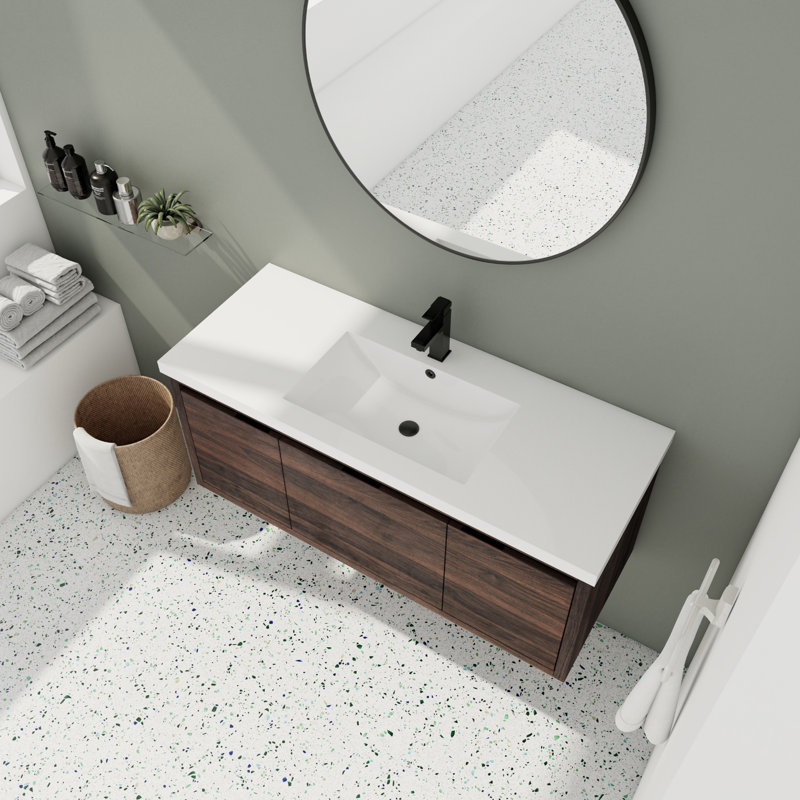 Ensemble de meuble-lavabo simple 47,67 po avec plateau en résine Maliki, Brun