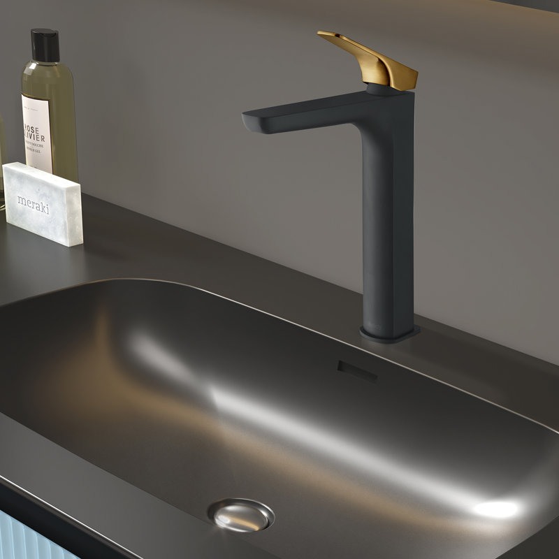 Vessel Sink Bathroom Faucet, Matte Black/Brushed Gold