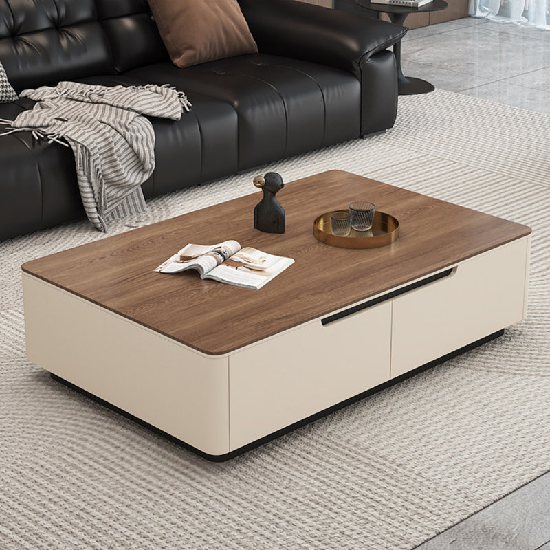 Table basse moderne en pierre, 16.9" H x 59.1" L x 31.5" W, Crème