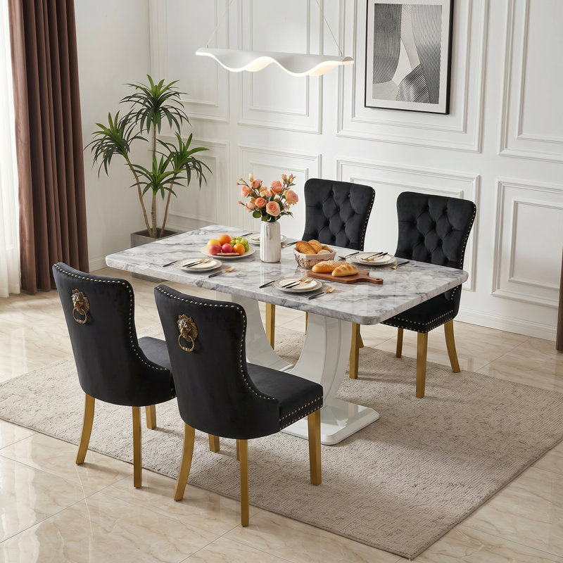 Ensemble de salle à manger 5 pièces rectangulaire moderne de 63 po avec chaises rembourrées, Noir