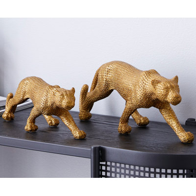 Polystone Leopard Decorative Gold Sculpture Set