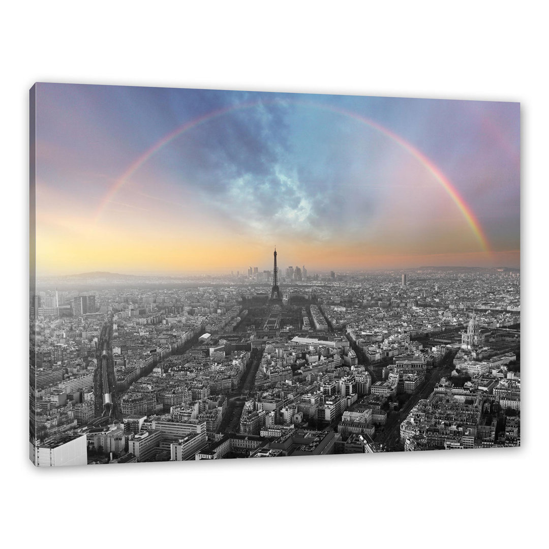 Leinwandbild Panorama Regenbogen über Paris