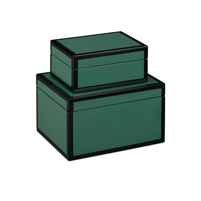 Navy Lacquer Box Set Of 2, Green 
