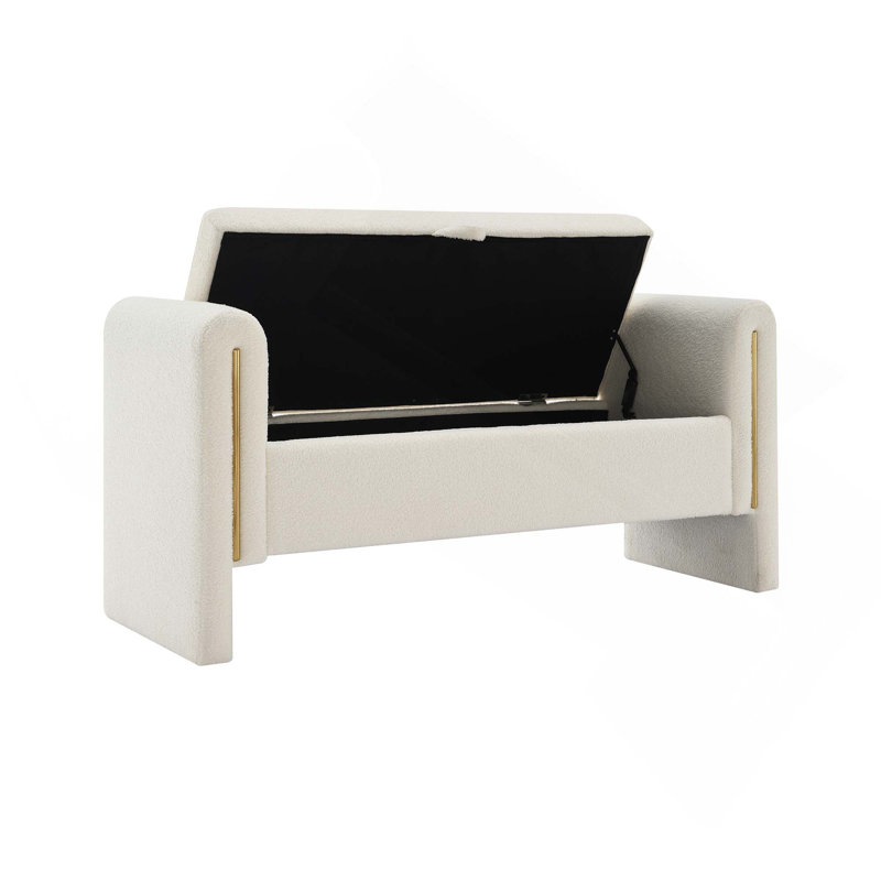 Banc de rangement avec accoudoirs pour le salon et la chambre à coucher Modern, Crème, Crème