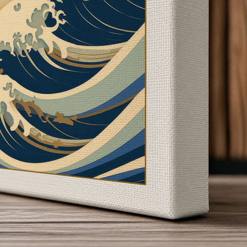 Blossoms and Waves Japandi - Wrapped Canvas, 18x12 - 45.7 x 30.5 cm, Cream Border