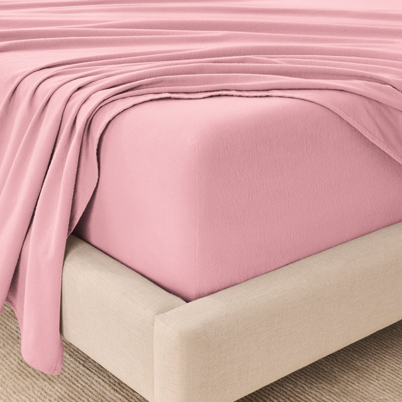 Ensemble de draps en flanelle 100% coton biologique, Ensemble de draps pour très grand lit avec 2 taie, Rose clair
