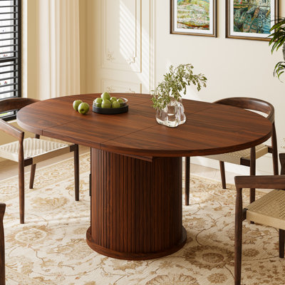 43.3"-59" Extendable Round Dining Table for 4-6, Oval Kitchen Dining  Table with Storage, Pedestal Dining Table