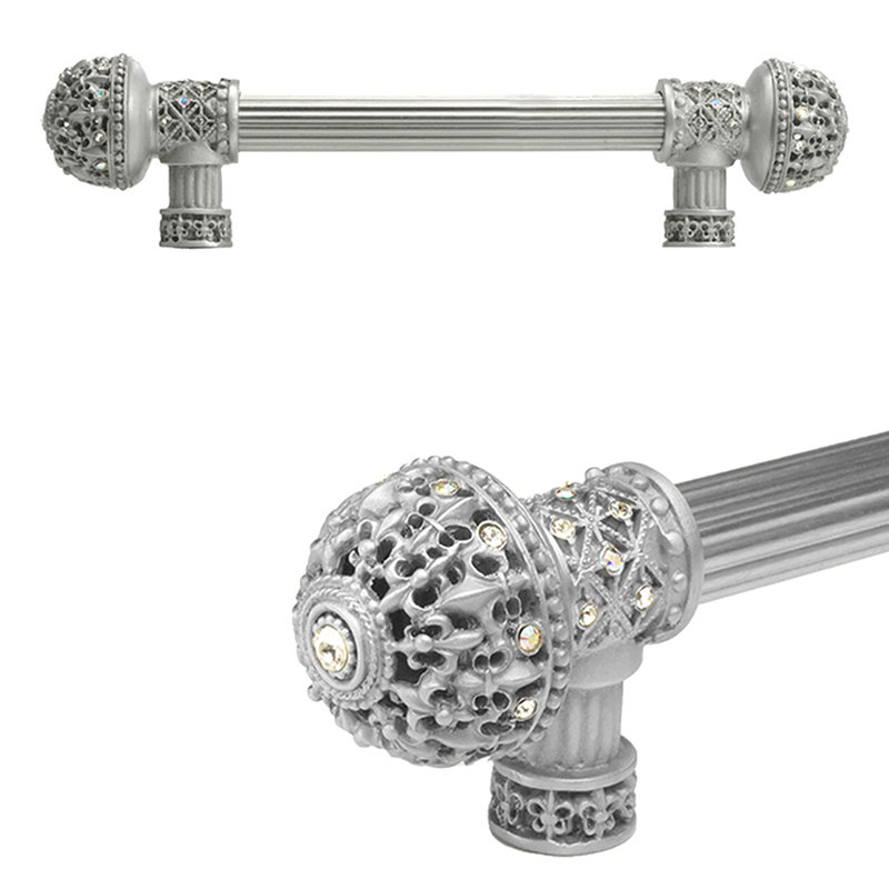 Carpe Diem Hardware 7648R-11AB Versailles Satin Fleur De Lys 12 inches c.c. long pull large finial with Swarovski Crystals with 5/8 reeded center in Satin