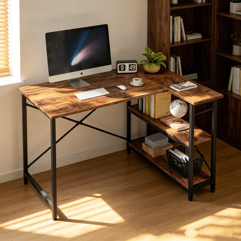 L-Shape Computer Desk, Rustic Brown, 74cm H x 120cm W x 90cm D