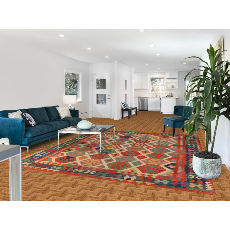 Tapis oriental coloré en laine Kilim 8 x 10