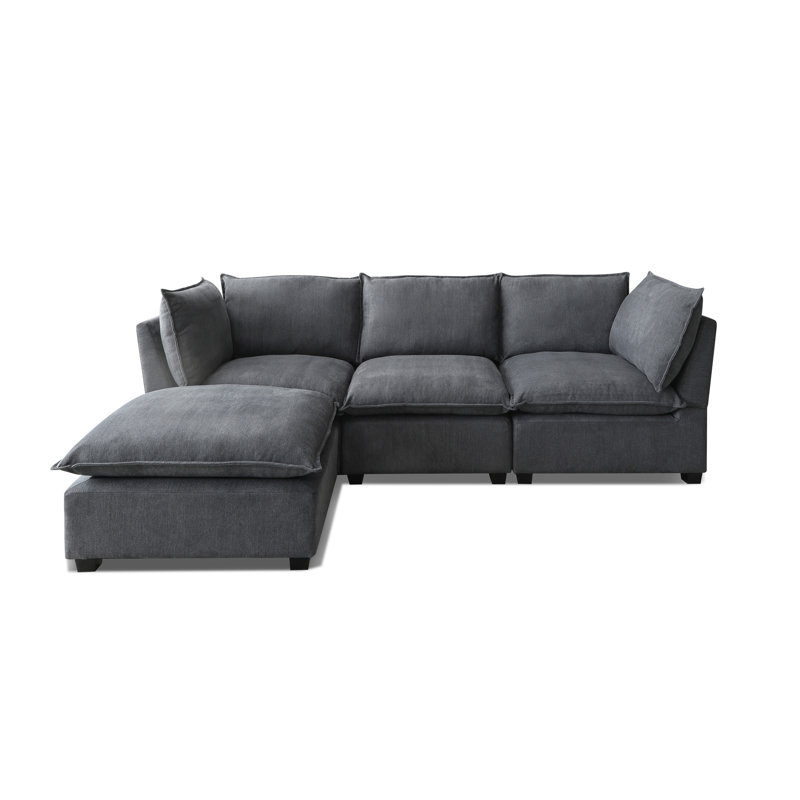 Ensemble de canapé d'angle moderne en tissu de lin en L avec repose-pieds convertible pour salon, appartement, bureau, gris, 3 couleurs Modern
