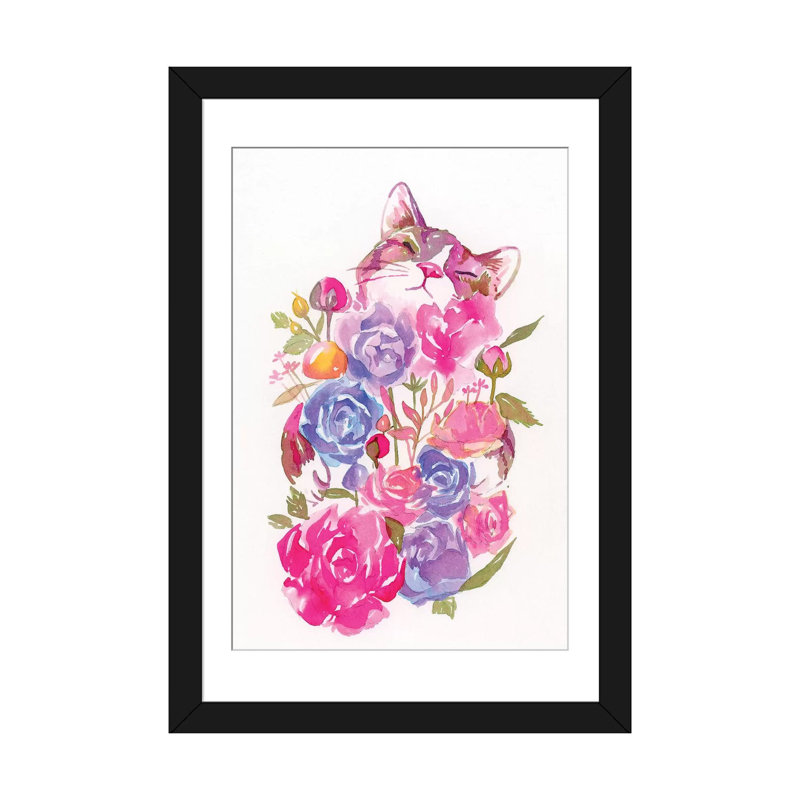« floral », impression sur toile tendue, H 24 po x l 16 po x P 1 po, Papier d'art encadré noir, Blanc