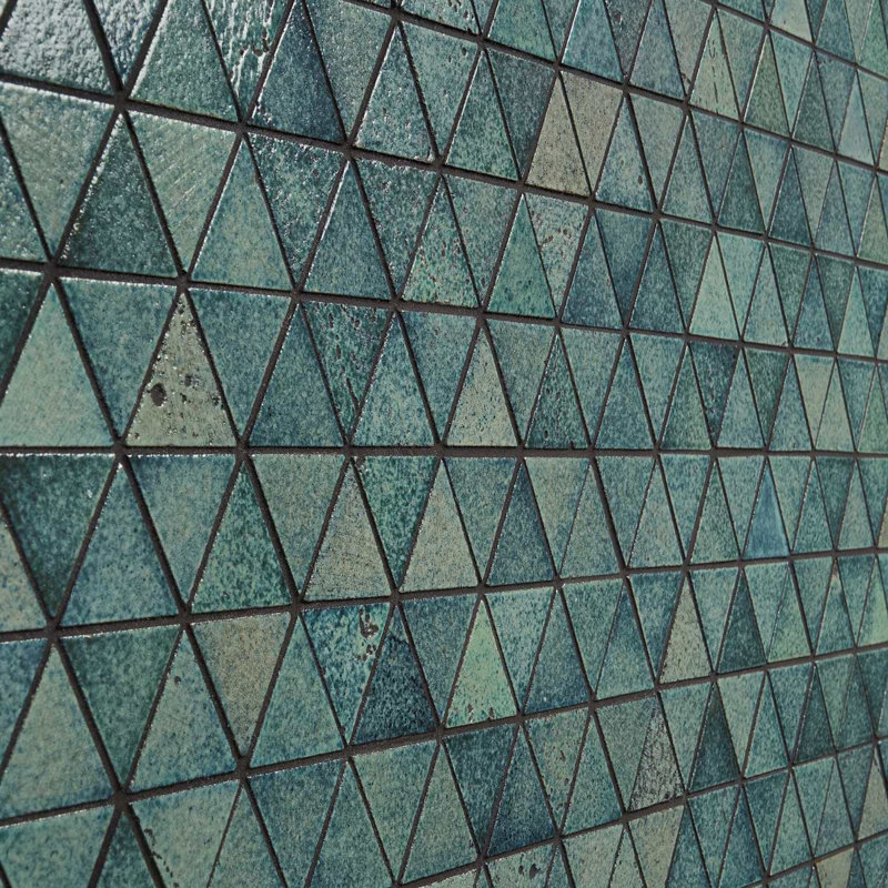 Cobble 10.62 In. X 14.56 In. Triangle Glossy Lava Stone Mosaic Floor And Wall Tile (5.35 Sq. Ft. / Case), Green