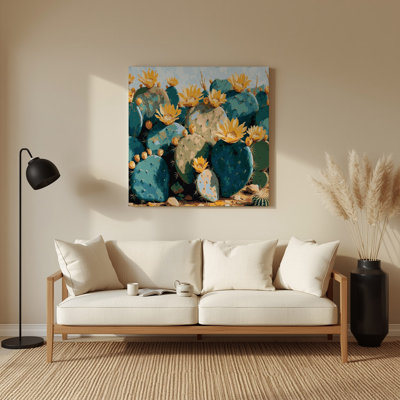«Southwestern Plants Prickly Pear 175», art mural en métal bleu