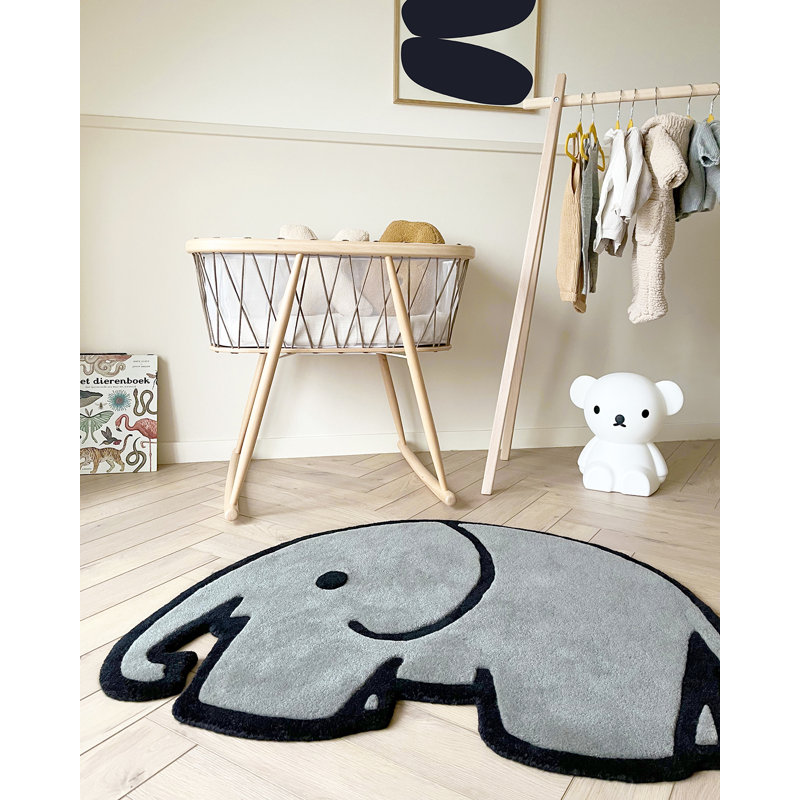 Rug OLIFANT Elephant Grey / Black Print 3.3 X 2.7 Ft