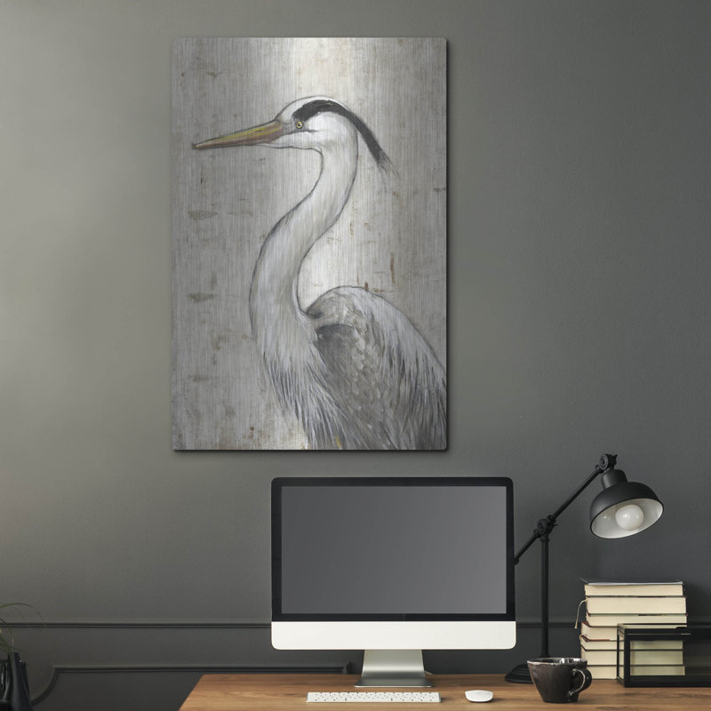  «Gray Heron II» par Tim O'Toole, art mural en métal, 12 po x 16 po, H 36 po x l 24 po