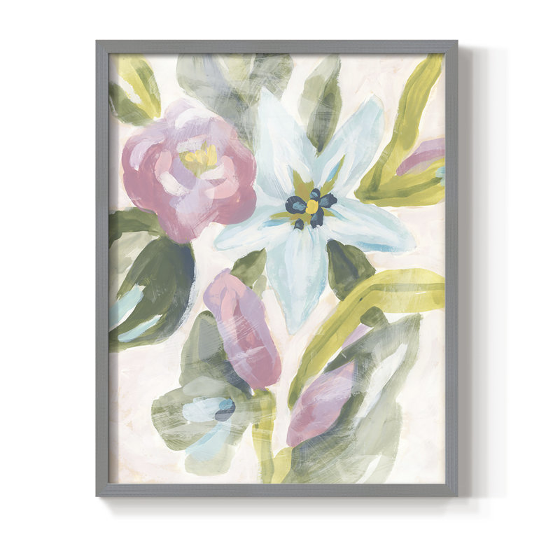 «Floral Breeze Fresco I», reproduction encadrée - bois massif, Gris, H 10 po x l 8 po