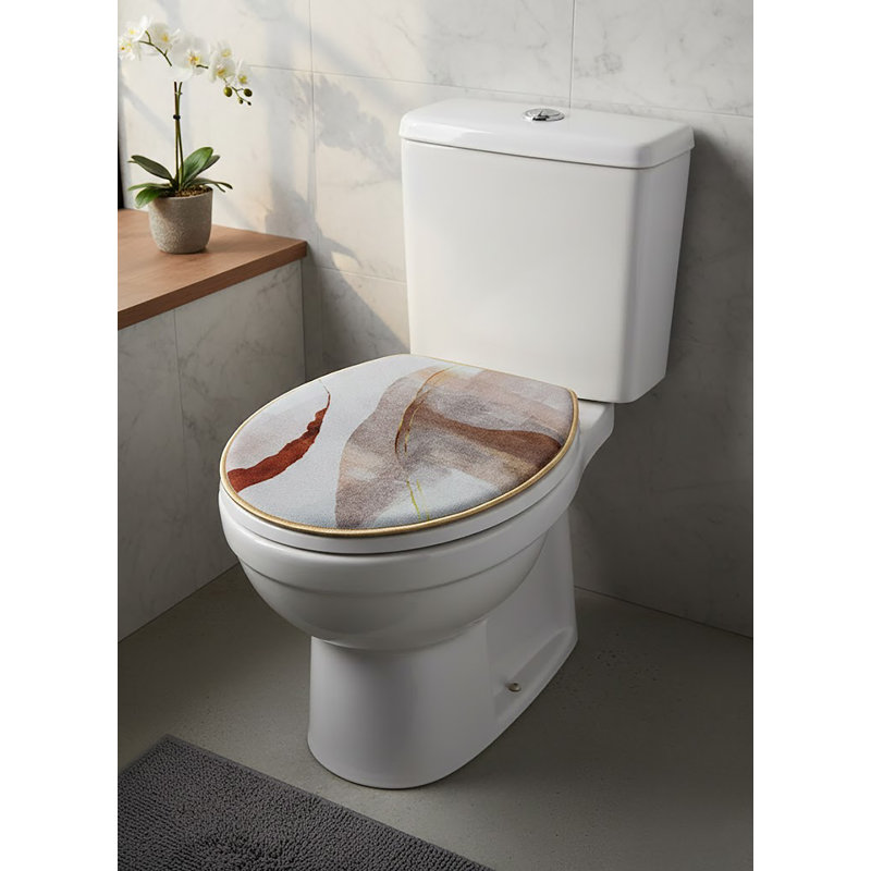 Muted Terracotta & Gold 3-Piece Bathroom Rug Set: Abstract Earth Tone Non-Slip Bath Mat, Rug, and Matching Lid Cover