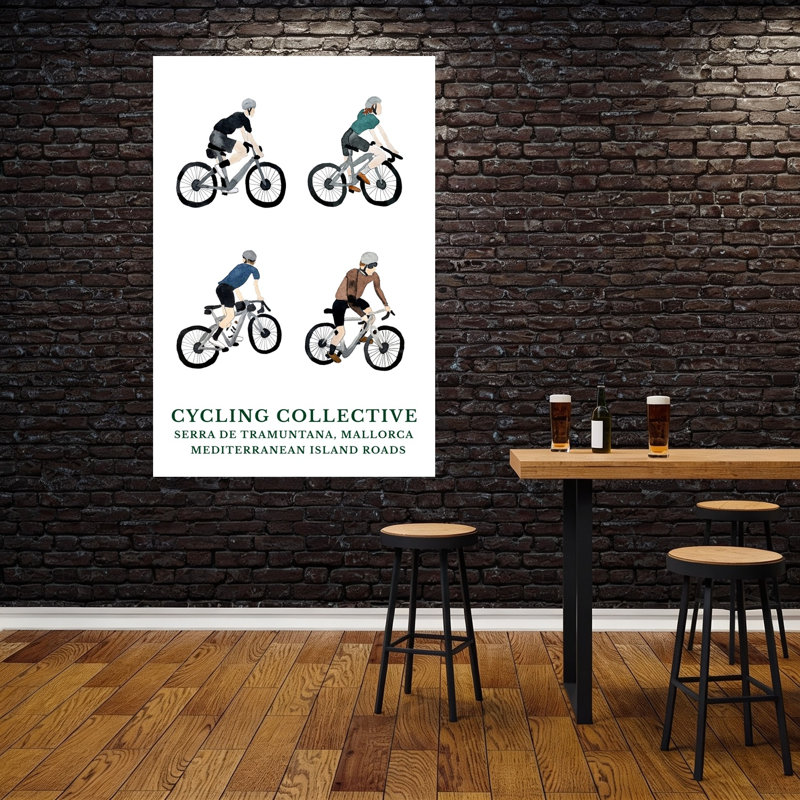 Art mural contemporain aquarelle à vélo, 60" H x 40" W