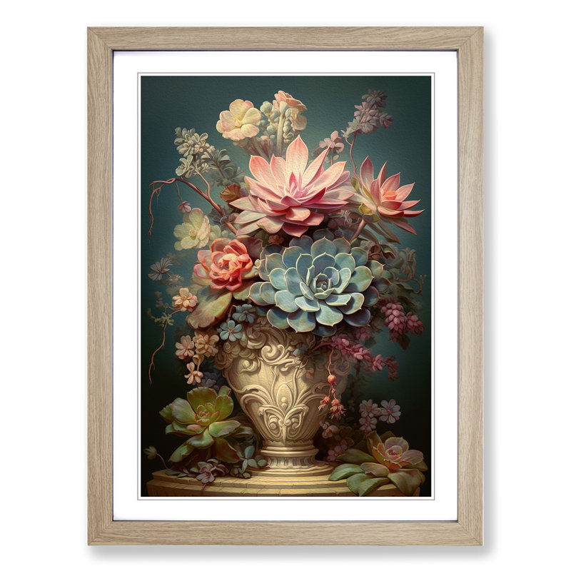 Succulent Victorian - Framed Print, 34cm H x 25cm W x 2cm D, Oak