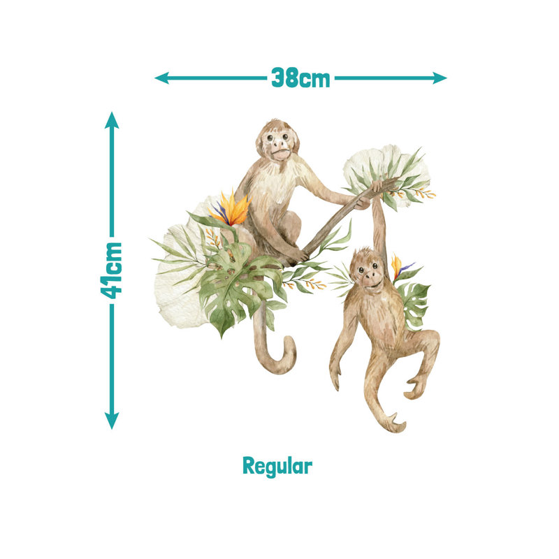 Watercolour Monkeys Wall Sticker,  41cm H x 38cm W 