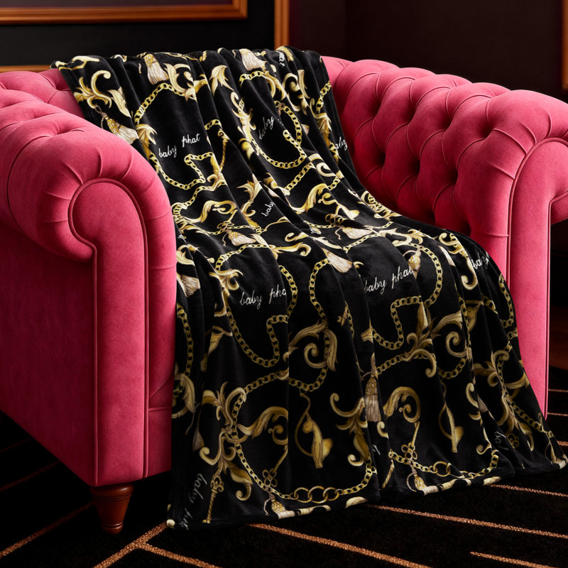 Baby Phat 60" x 70" Plush Throws, Gold Chains