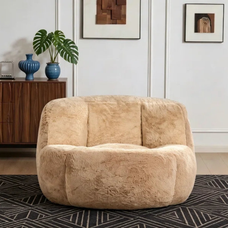 41.73" Tan Faux Fur Bean Bag Chair, Floor Lounger, No Assembly, Tan