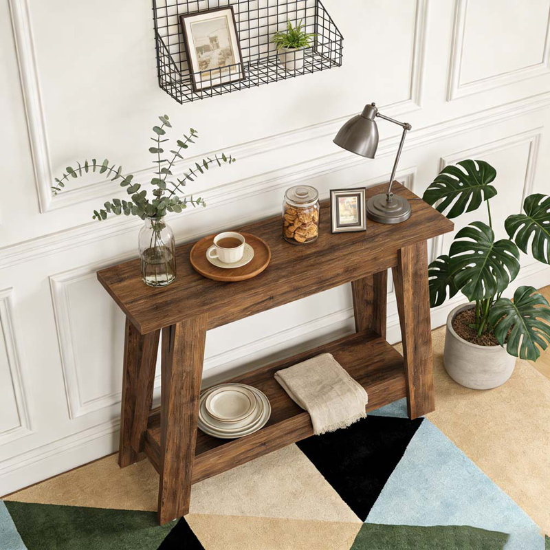 2-Tier Farmhouse Console Table Sofa Entryway Table with Storage