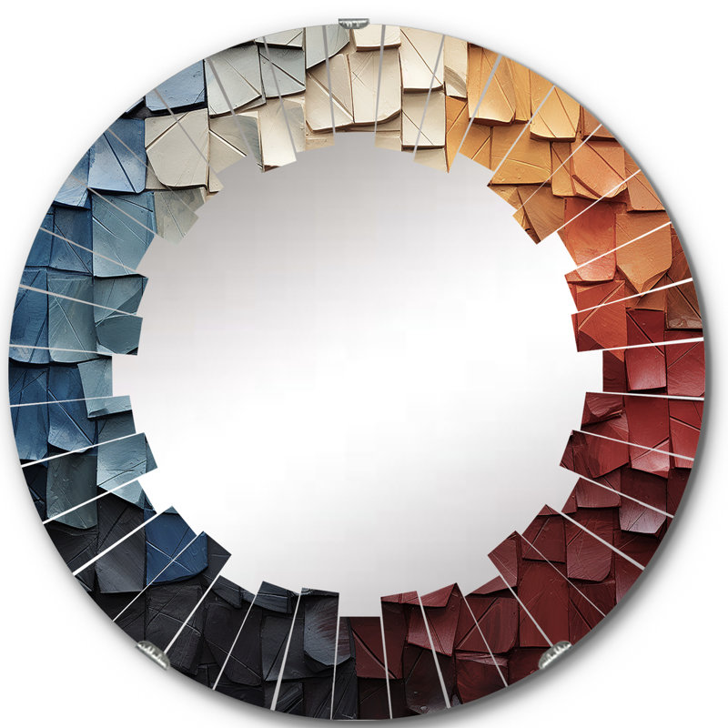 Forest Red Wood Collage III - Miroir mural rond moderne, 24 po x 24 po