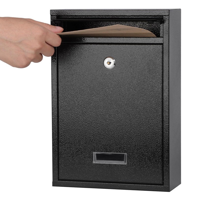 Key Lock Mailboxes For Outside, Locking Wall Mount Mailbox, Security Key Drop Box For Letters Newspapers, Cards, 12.4H X 8.54L X 3.35W Inches, Black