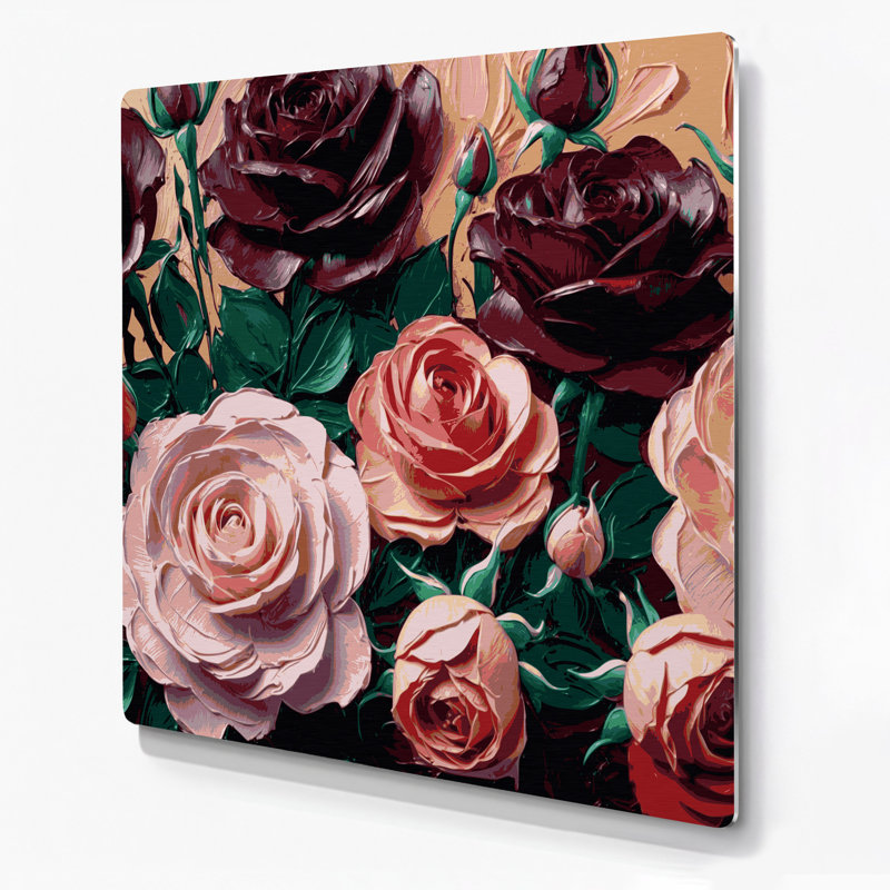 «Botanical Roses», art mural en métal brun, H 192 po x l 192 po x P 0,05 po