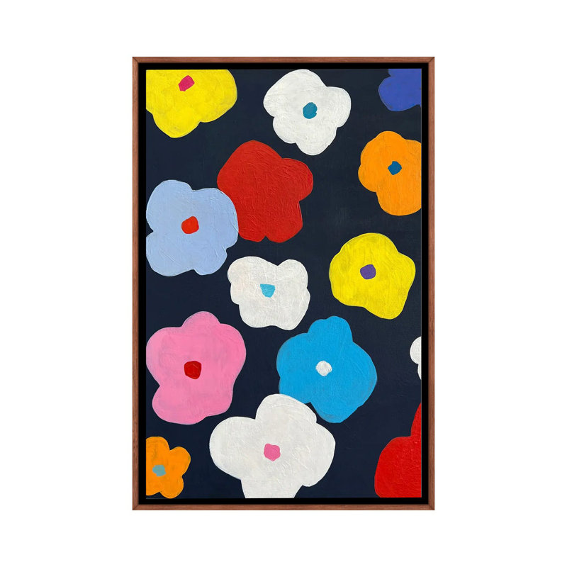 Fleurs sur fond sombre - reproduction d'art murale - toile encadrée, H 26 po x l 18 po, Brun