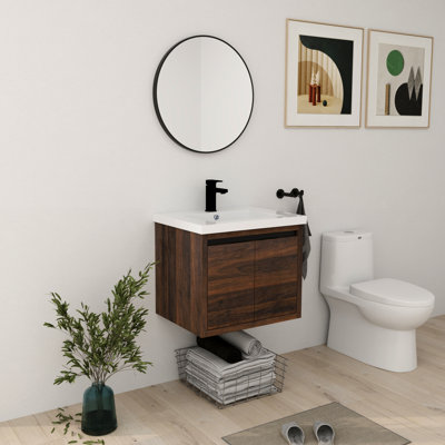  Ensemble de meuble-lavabo simple 24 po / 48 po Zalet, meuble-lavabo mural simple, meuble-lavabo flottant avec plateau en résine blanche