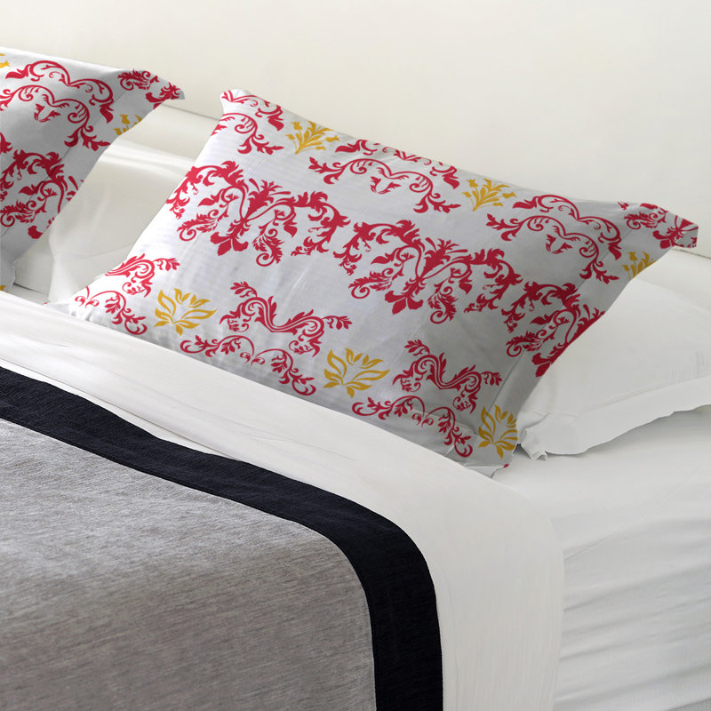 Football Baroque Pattern Pillow Sham, White/Red/Yellow, Standard, Microfiber