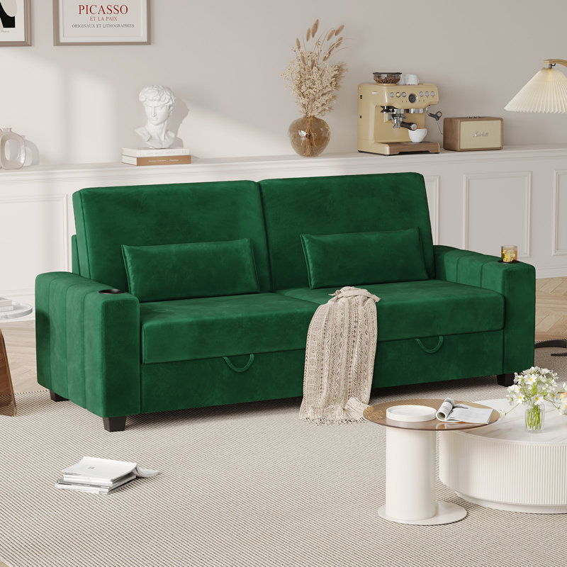 Canapé 75 po, canapé 2 places avec rangement, canapé à siège profond avec ports de chargement USB et porte-gobelets
