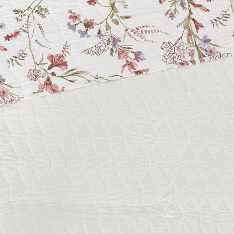 Modern Threads Ariana 3-Piece Floral Stripe Quilt Set, Soft Cotton Lightweight Bedspread with Reversible Design and 2 Pillow Shams