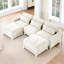 Trois places avec 2 repose-pieds mobiles, coussin lombaire, tissu en chenille beige, éponge haute densité, structure en bois, repose-pieds ergonomique et rembourrage, rembourrage de résilience, moderne-332548946-332548947