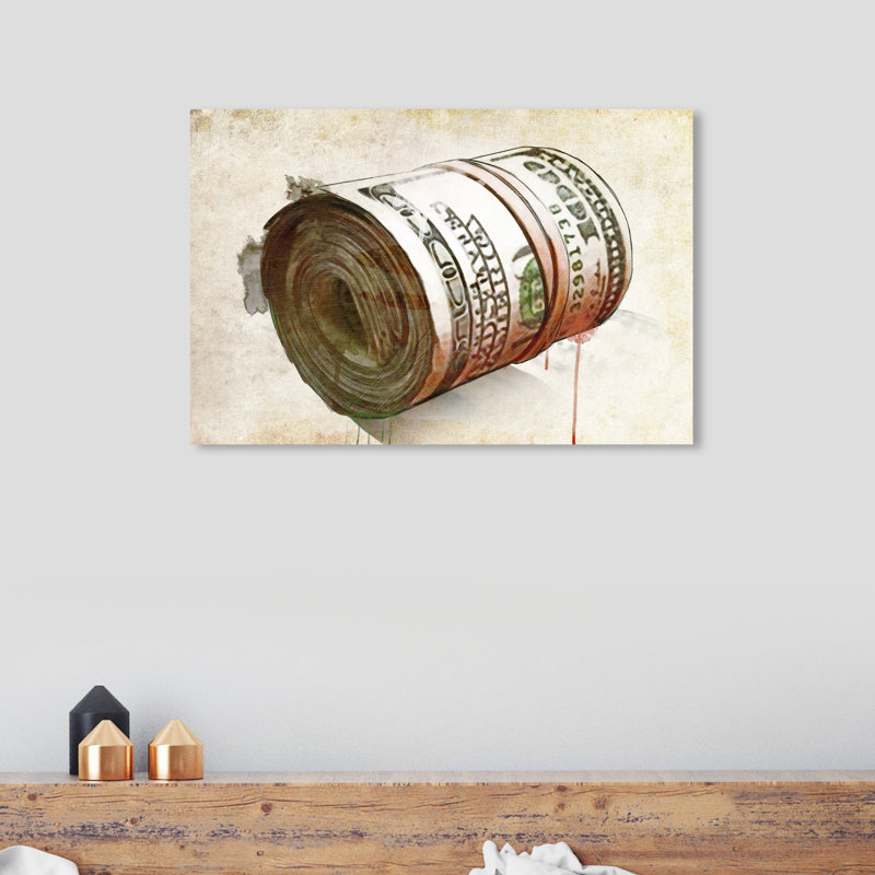 L'argent fou - impression d'art graphique, H 36 po x l 54 po x P 1,5 po, Toile tendue