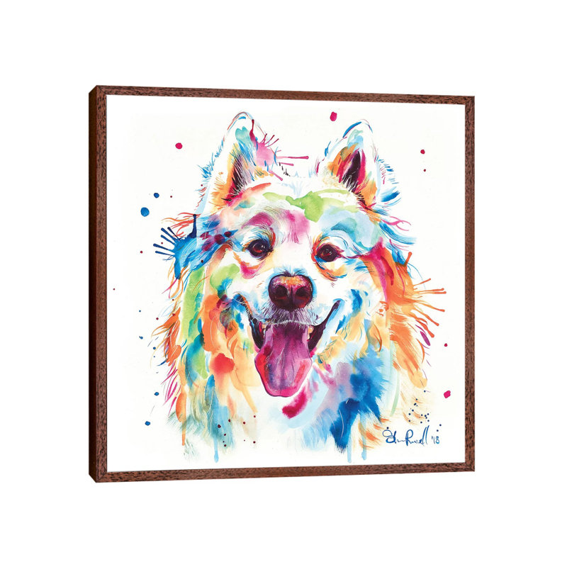 Samoyed by Weekday Best - Painting on Canvas, 45.72 cm H x 45.72 cm W, Classic Brown Wood Framed