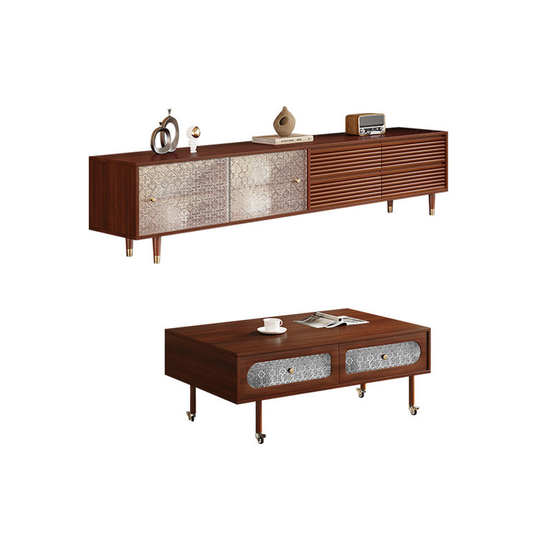 Combinaison de table basse et de meuble télé de style américain, Brun-roux